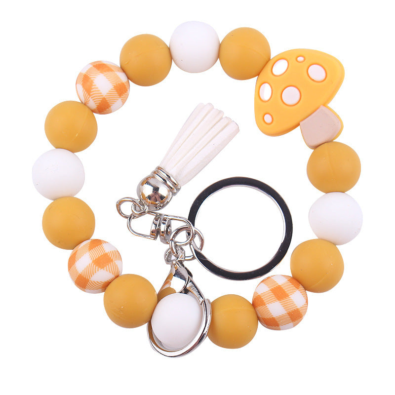 Wholesale Leather short tassel mushroom beaded bracelet keychain accessories